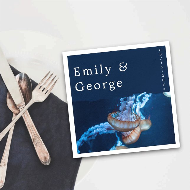 Navy Blue Under The Sea Jellyfish Nautical Wedding Napkin (Creator Uploaded)