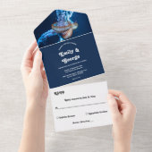 Navy Blue Underwater Jellyfish Nautical Wedding All In One Invitation 