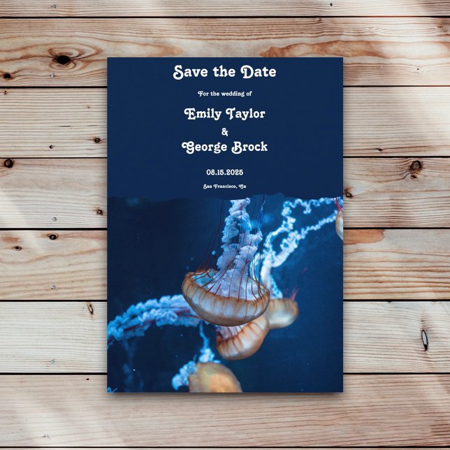 Navy Blue Underwater Jellyfish Nautical Wedding Save The Date (Creator Uploaded)