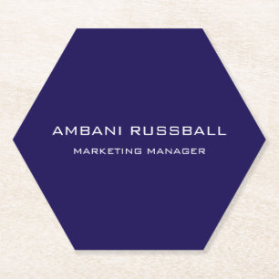 Navy Blue Unique Modern Executive Name Design Paper Coaster