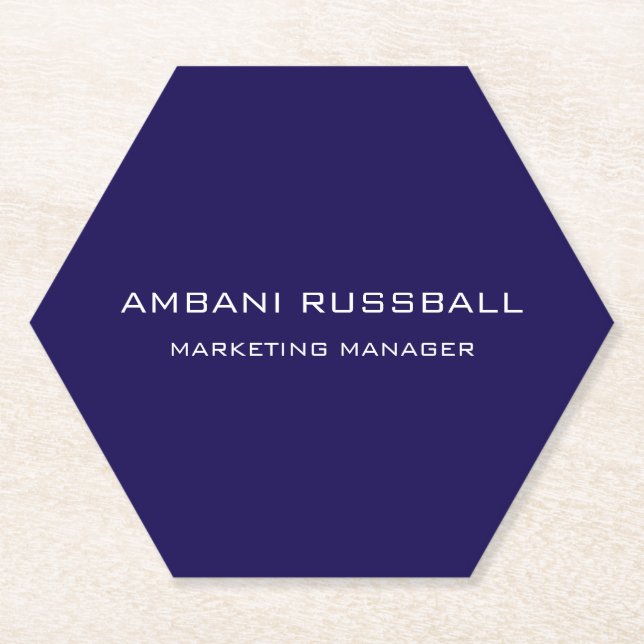 Navy Blue Unique Modern Executive Name Design Paper Coaster (Front)