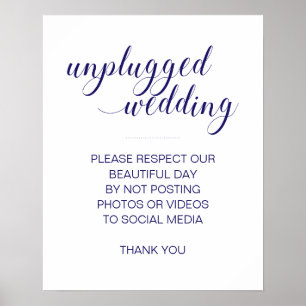 Navy Blue Unplugged Wedding No Social Media Sign