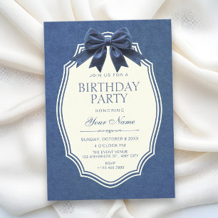 Navy Blue velvet vintage elegant birthday Invitation