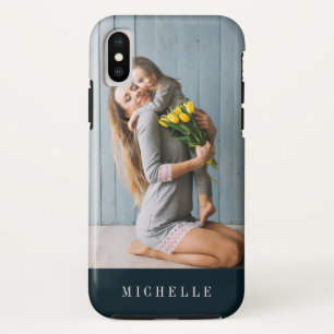 Navy Blue Vertical photo monogram personalised iPhone XS Case