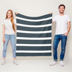 Navy Blue Vertical Stripes Fleece Blanket