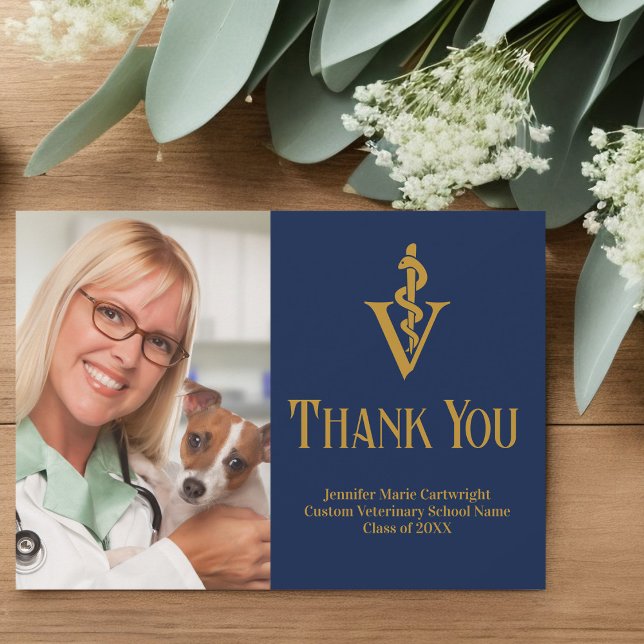 Navy Blue Veterinarian Office Photo Customisable Thank You Card (Creator Uploaded)