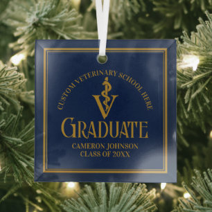Navy Blue Veterinary School Graduation Christmas Glass Tree Decoration