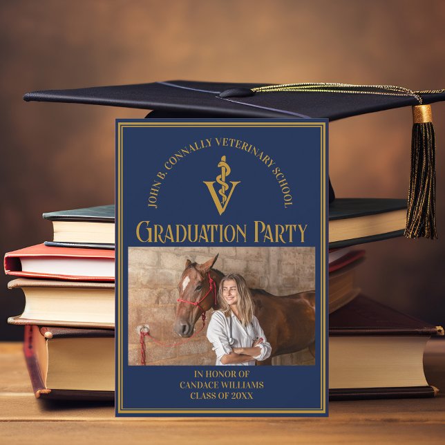 Navy Blue Veterinary School Photo Graduation Party Invitation (Creator Uploaded)