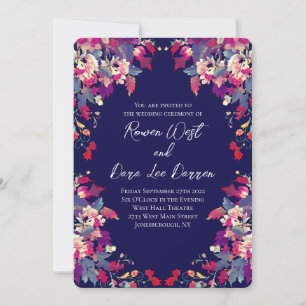 Navy Blue Vibrant Floral Invitation