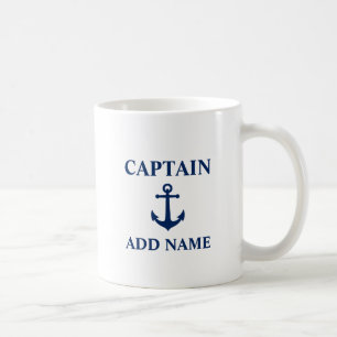 Navy Blue Vintage Anchor Captain Add Boat Name Coffee Mug