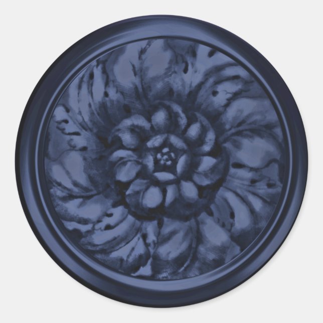 Navy Blue Vintage Baroque Embossed Look Seal (Front)