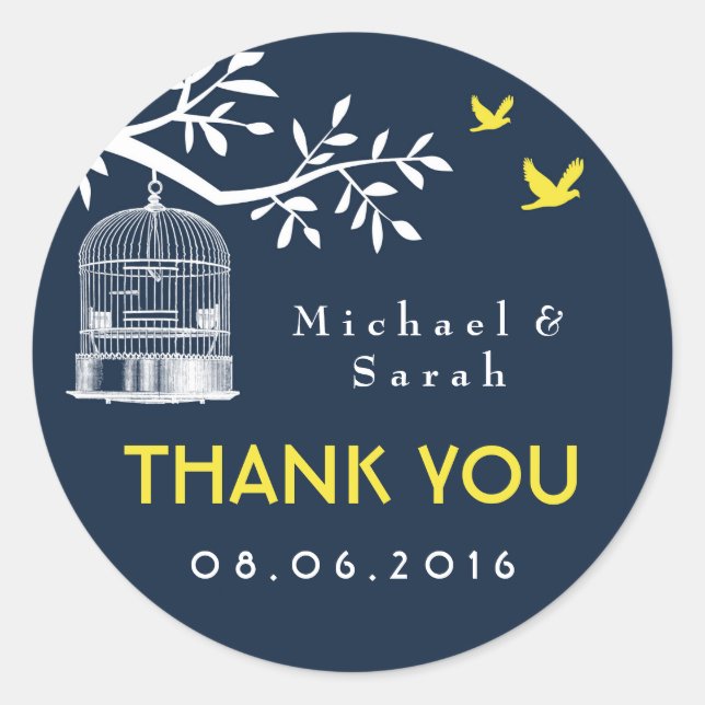 Navy Blue Vintage Bird Cage Wedding Sticker (Front)