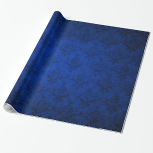 Navy blue vintage damask pattern wrapping paper