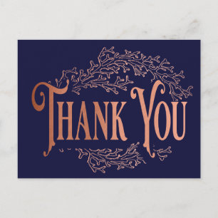 Navy Blue Vintage Elegant Copper Thank You Postcard