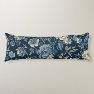 Navy Blue Vintage Floral Botanical Pattern Body Cushion
