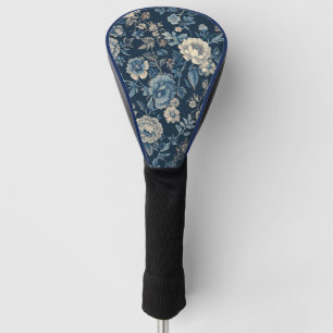 Navy Blue Vintage Floral Botanical Pattern Golf Head Cover