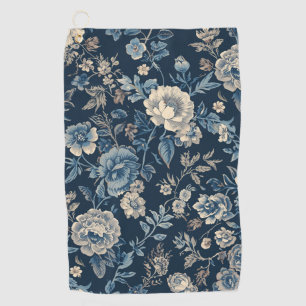 Navy Blue Vintage Floral Botanical Pattern Golf Towel
