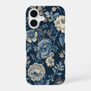 Navy Blue Vintage Floral Botanical Pattern iPhone 16 Case