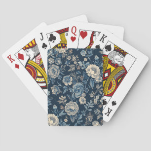 Navy Blue Vintage Floral Botanical Pattern Playing Cards