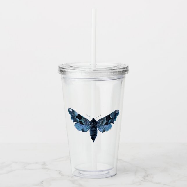 Navy Blue Vintage Moth Acrylic Tumbler (Front)