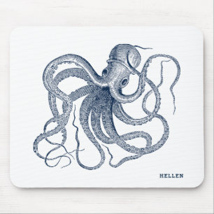 Navy-Blue Vintage Octopus Mouse Mat
