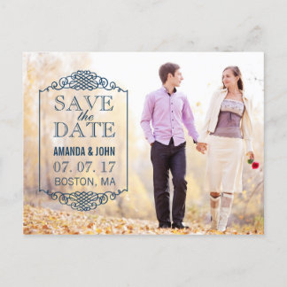 NAVY BLUE VINTAGE PHOTO SAVE THE DATE ANNOUNCEMENT POSTCARD