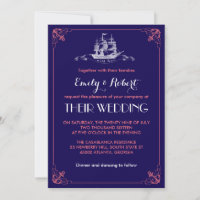 Navy Blue Vintage Ship Anchor Wedding Invitation