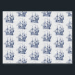 Navy-Blue Vintage Wind Sailing Boat Pattern Tissue Paper<br><div class="desc">Cool navy-blue and white vintage nautical wind sailing boat illustration.</div>