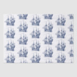 Navy-Blue Vintage Wind Sailing Boat Pattern Tissue Paper<br><div class="desc">Cool navy-blue and white vintage nautical wind sailing boat illustration.</div>