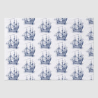 Navy-Blue Vintage Wind Sailing Boat Pattern