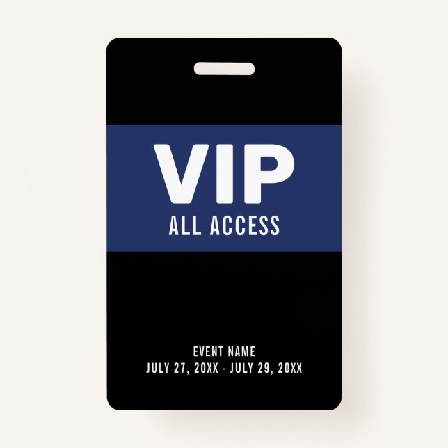 Navy Blue VIP All Access Pass Event ID Badge (Front)
