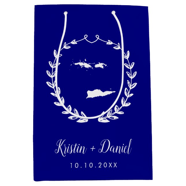 Navy Blue Virgin Islands Map Wedding Welcome Swag Medium Gift Bag (Front)