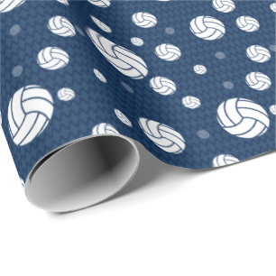 Navy Blue Volleyball Chevron Patterned Wrapping Paper