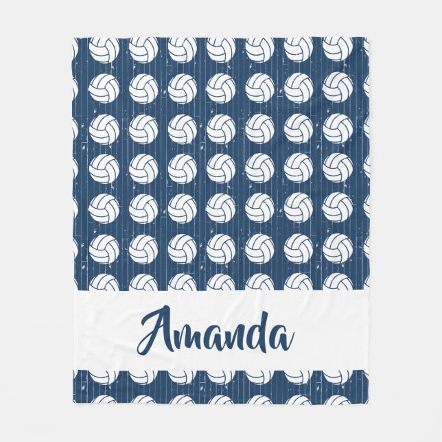 Navy Blue Volleyball Wood Floor Patterned Fleece Blanket (Front)