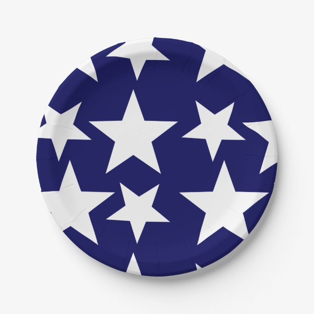 Navy Blue w White Stars Paper Plate (Front)