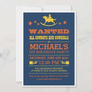 Navy Blue Wanted Western Cowboy Invitation