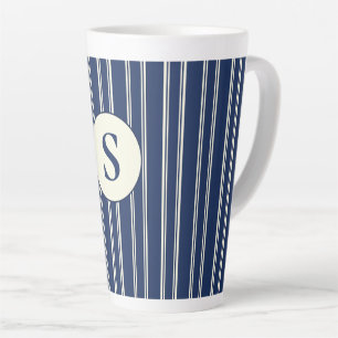 Navy Blue Warm Ivory Classic Elegant Stripes Latte Mug