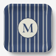 Navy Blue Warm Ivory Classic Elegant Stripes