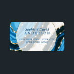 Navy Blue Watercolor Agate Pearls Wedding Label<br><div class="desc">ANY EVENT! Romantic and elegant design featuring navy blue watercolour agates, rivers of rose gold and pearls, unique semi-transparent shape with gold frame, on the back initials, all on a white cream marble background. Use Personalize tool to add your info. Matching items could be found in my Agate Gold Collection....</div>