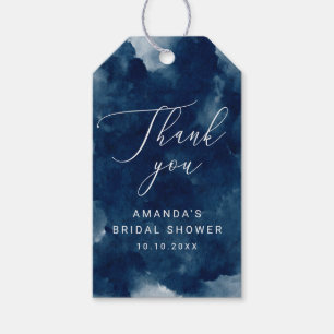 Navy Blue Watercolor Bridal Shower Thank You Favou Gift Tags