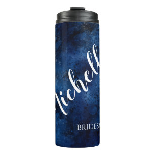 Navy Blue Watercolor Bridesmaid with Name Thermal Tumbler