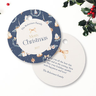 Navy Blue Watercolor Christmas Favour Tags