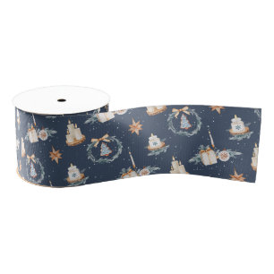 Navy Blue Watercolor Christmas Ribbon Grosgrain Ribbon