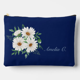 Navy Blue & Watercolor Daisies Cosmetic Bag