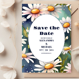 Navy Blue Watercolor Daisy Wedding Save The Date
