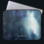 Navy Blue Watercolor | Deep Sea | Add Your Name Laptop Sleeve<br><div class="desc">Beautiful dark blue watercolor abstract design. There is a hint of purple mixed in the colours. Your name can be added at the bottom of this product in white fonts.</div>