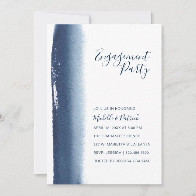 Navy Blue Watercolor Engagement Party Invitation (Front)