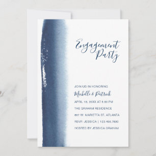Navy Blue Watercolor Engagement Party Invitation