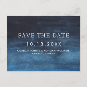 Navy Blue Watercolor Fall Wedding Save the Date Announcement Postcard