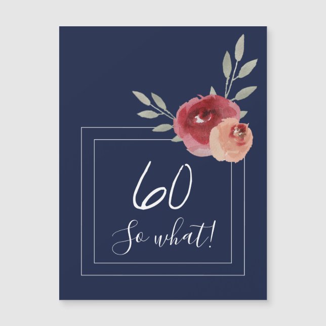Navy Blue Watercolor Floral 60th Birthday Magnet (Front)